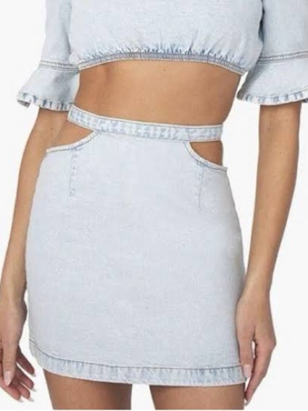 WeWoreWhat Light Blue Cutout Denim Mini Skirt